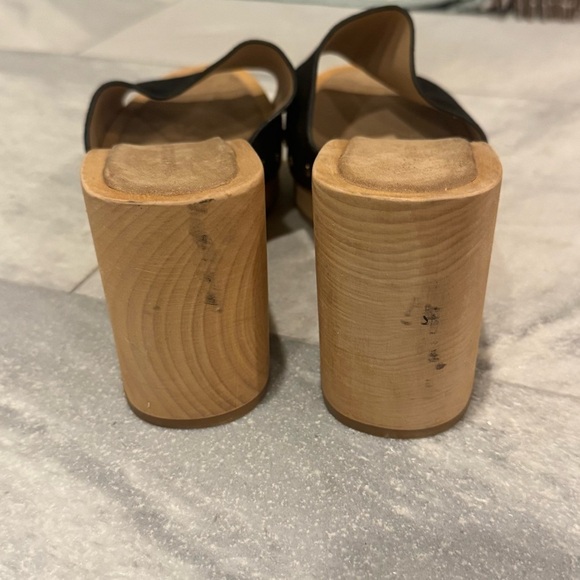 Veronica Beard Hannalee Suede Wood Clog Platform Sandal Black Gold size 10 - Picture 4 of 10
